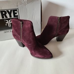 Frye Wine Suede Ankle Boots Size 8